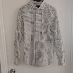 Express White Button-Down Shirt with Black Pattern